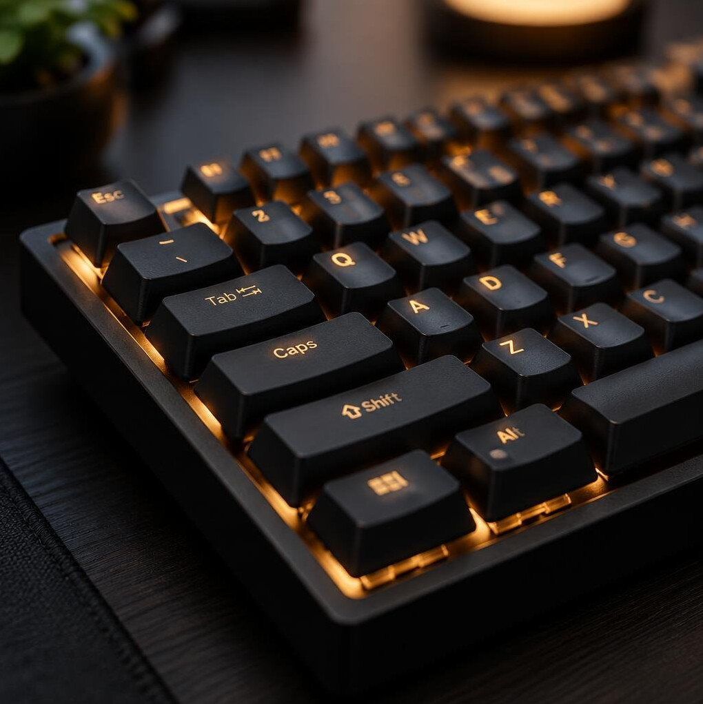 Close-up of a mechanical keyboard with backlit keys