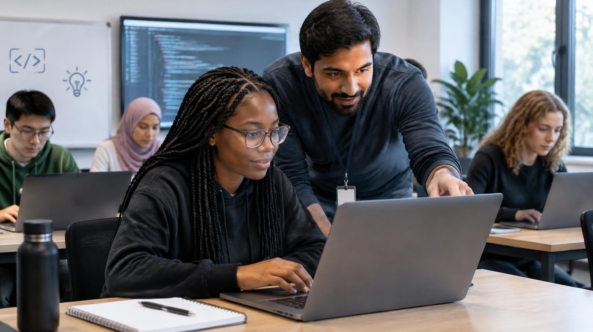 diverse group in coding class