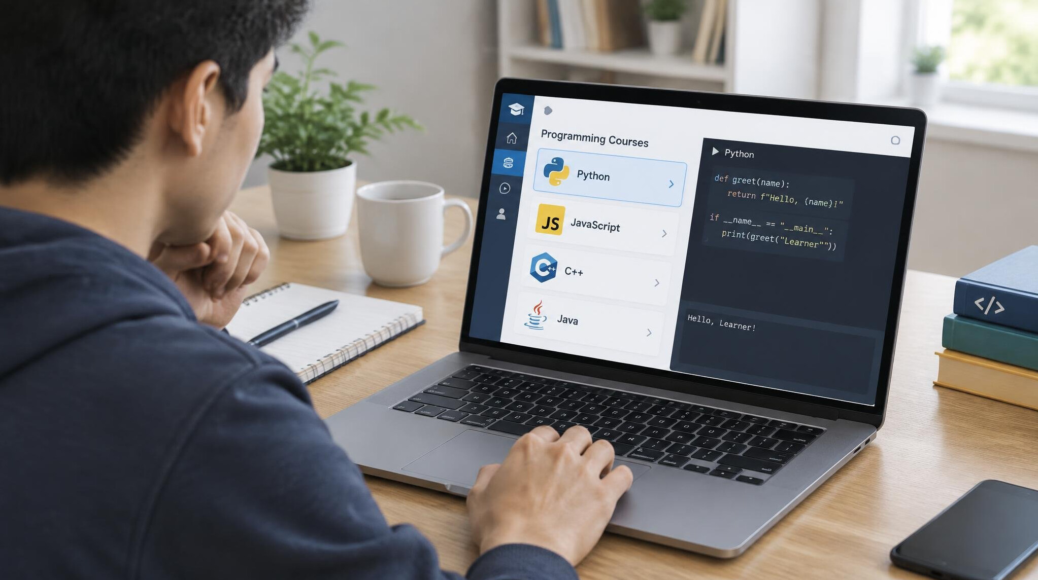 person selecting programming course options